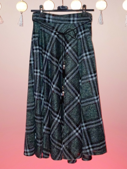 Green high waist A-line flared checkered skirt