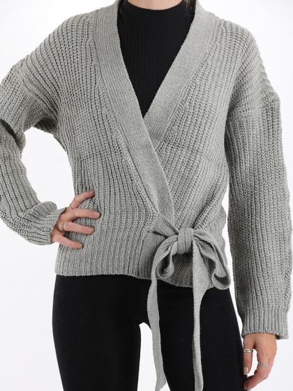 Grey cotton cardigan with bow
