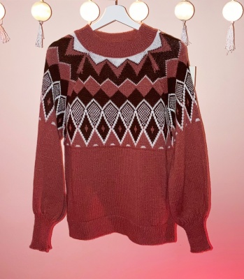 Pink casual rhombus sweater