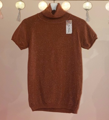 Terracotta roll neck lurex knit jumper