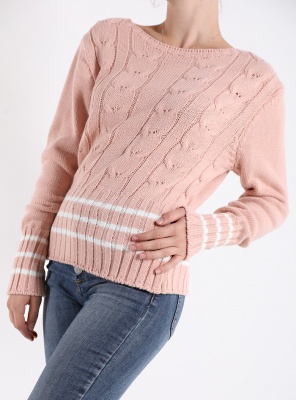 Cream sweater with braided pattern